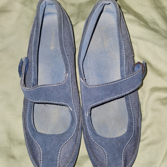 Lands' End Blue Suede & Fabric Mary Jane Shoes pre owned great condition sz 9b - Picture 4 of 5